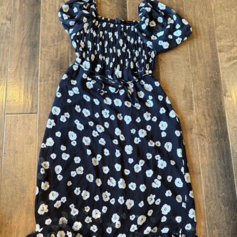 Sanctuary Off the Shoulder Bodice Ruching Flowy Black Floral Dress Sz S